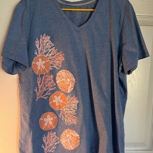 Reel Legends‎ Blue Graphic V-Neck Tee